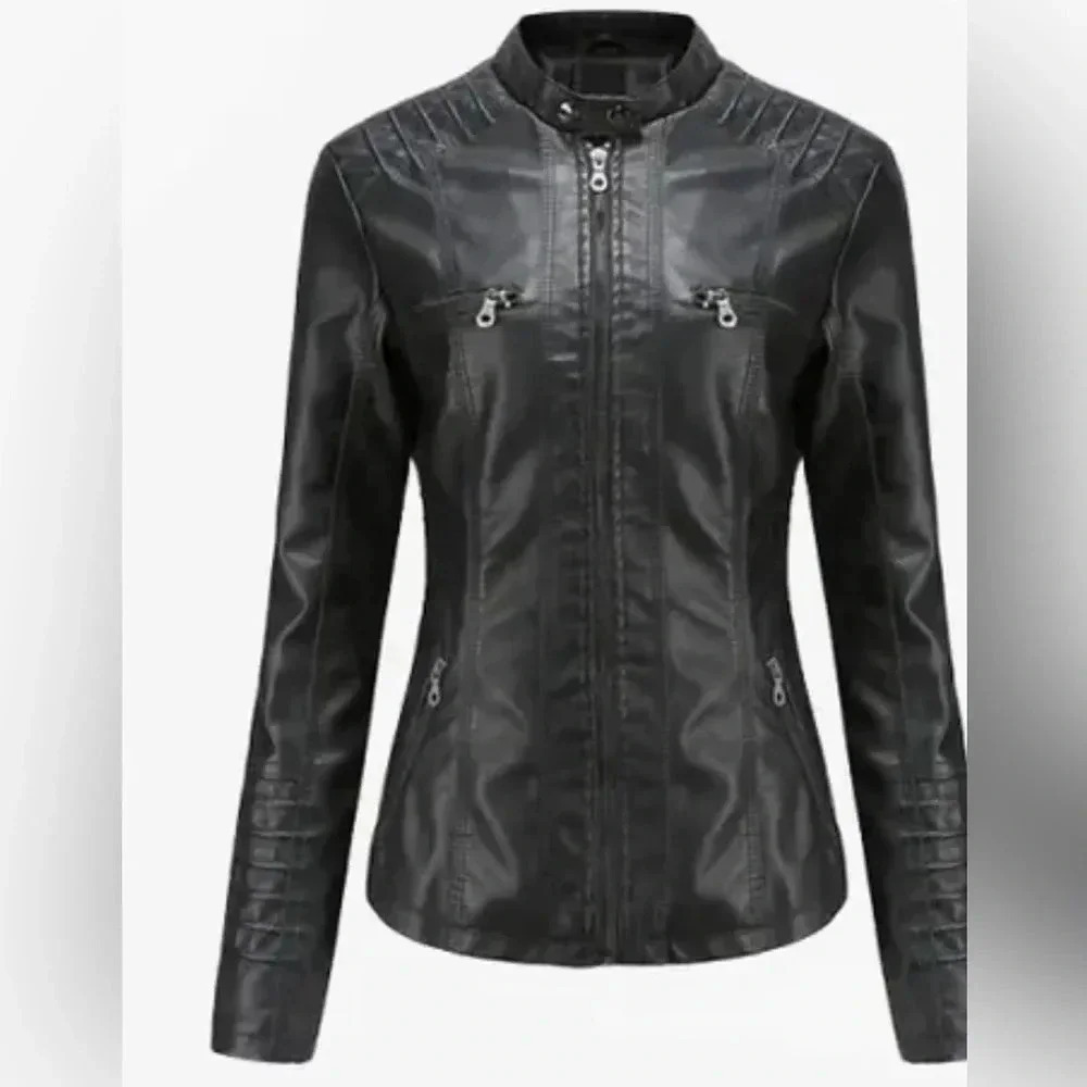 Tagoo Faux black Leather Jacket Women Motorcycle Coat For Biker size XL and NWT